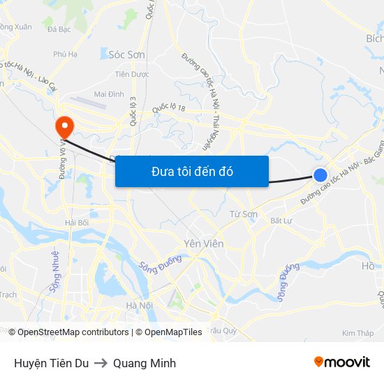 Huyện Tiên Du to Quang Minh map