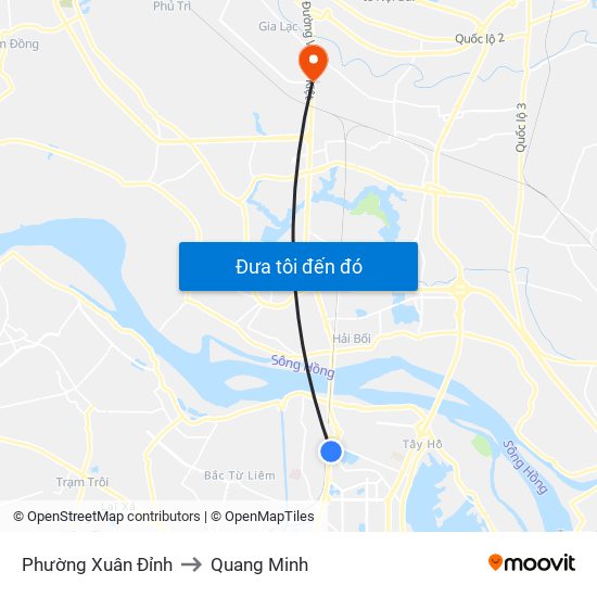 Phường Xuân Đỉnh to Quang Minh map