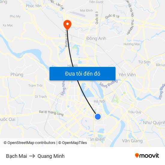 Bạch Mai to Quang Minh map