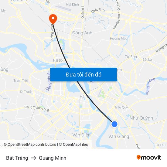 Bát Tràng to Quang Minh map