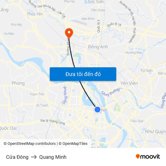 Cửa Đông to Quang Minh map