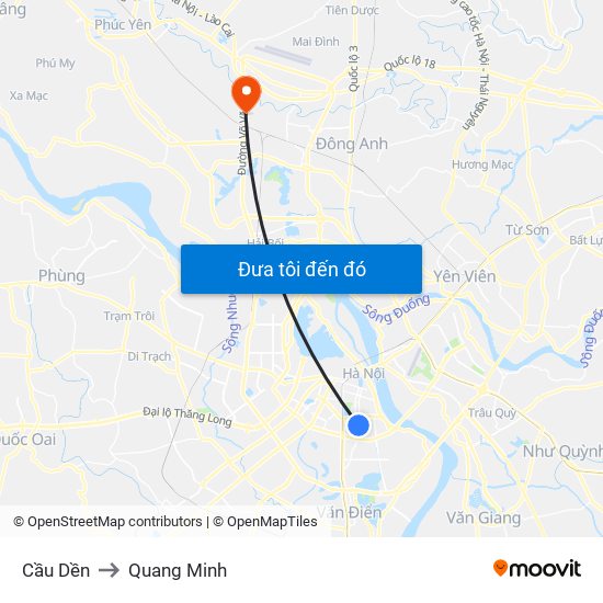 Cầu Dền to Quang Minh map