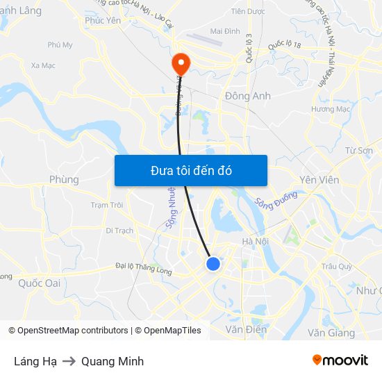 Láng Hạ to Quang Minh map