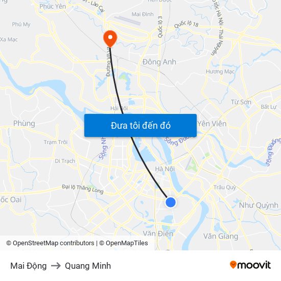 Mai Động to Quang Minh map
