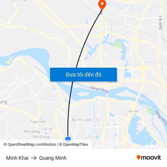 Minh Khai to Quang Minh map