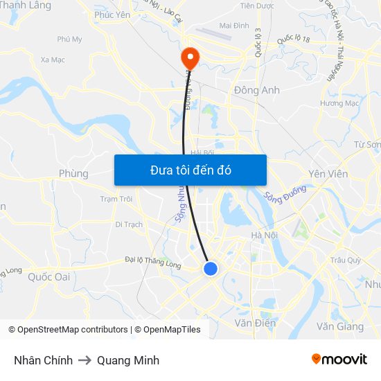Nhân Chính to Quang Minh map