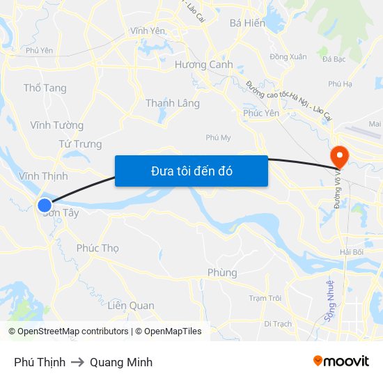 Phú Thịnh to Quang Minh map
