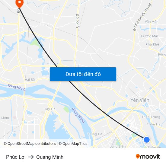 Phúc Lợi to Quang Minh map