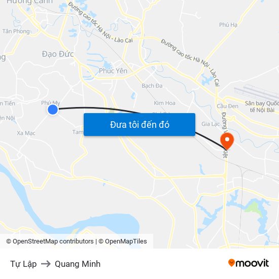 Tự Lập to Quang Minh map