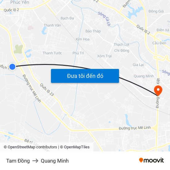 Tam Đồng to Quang Minh map