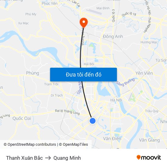 Thanh Xuân Bắc to Quang Minh map