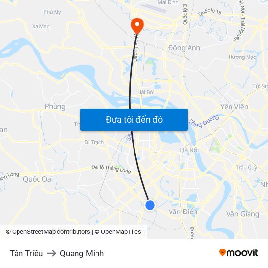 Tân Triều to Quang Minh map
