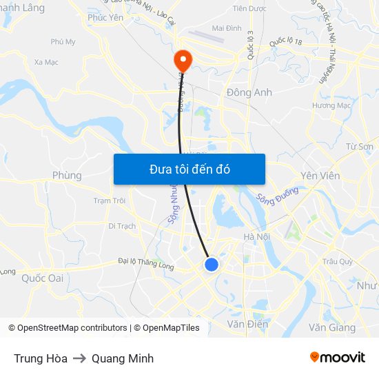 Trung Hòa to Quang Minh map