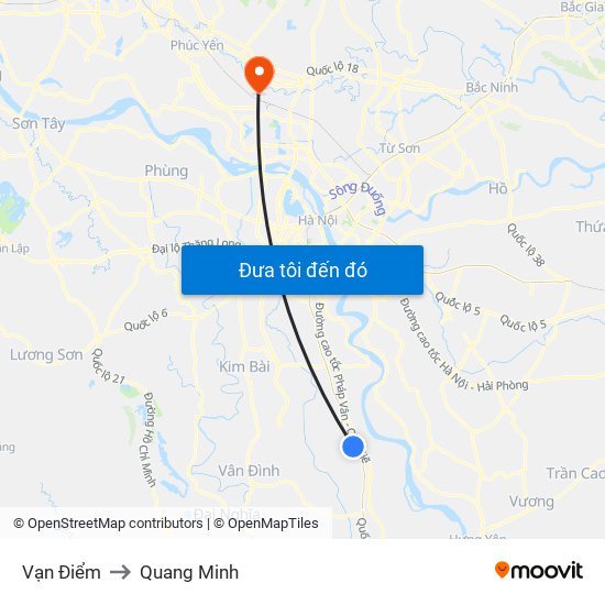 Vạn Điểm to Quang Minh map