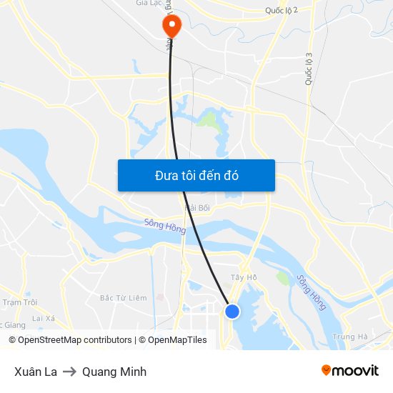 Xuân La to Quang Minh map