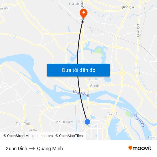 Xuân Đỉnh to Quang Minh map
