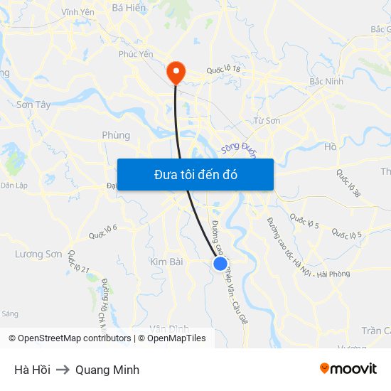 Hà Hồi to Quang Minh map