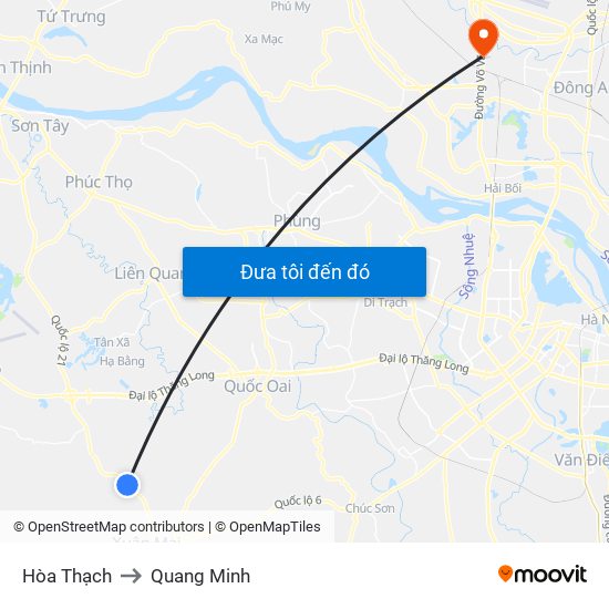 Hòa Thạch to Quang Minh map