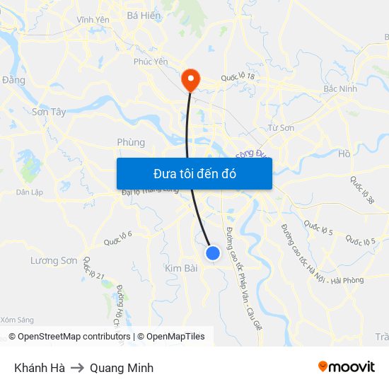 Khánh Hà to Quang Minh map