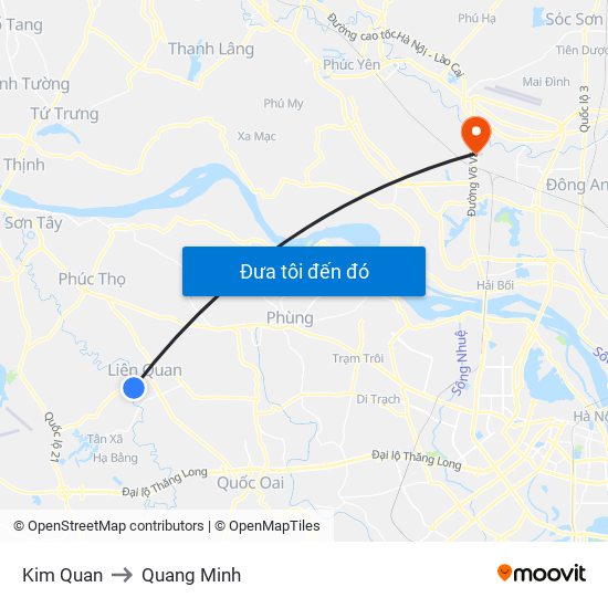 Kim Quan to Quang Minh map