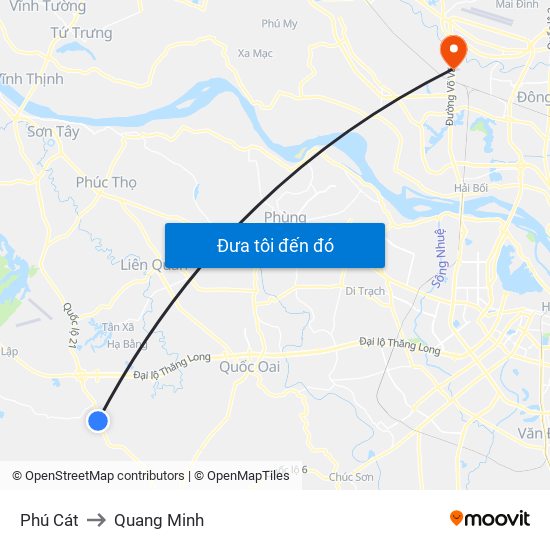 Phú Cát to Quang Minh map