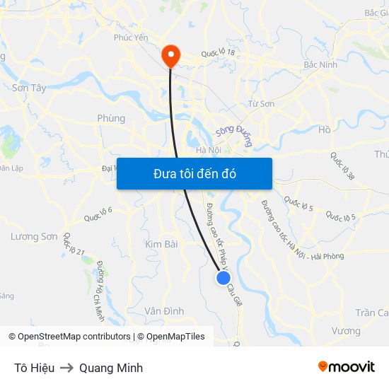 Tô Hiệu to Quang Minh map