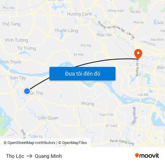 Thọ Lộc to Quang Minh map