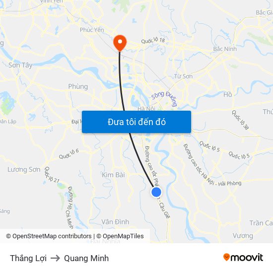 Thắng Lợi to Quang Minh map