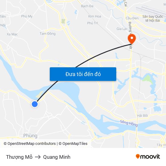 Thượng Mỗ to Quang Minh map