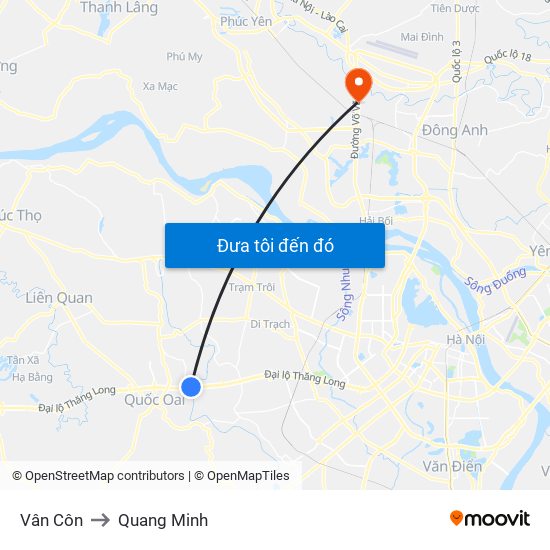Vân Côn to Quang Minh map