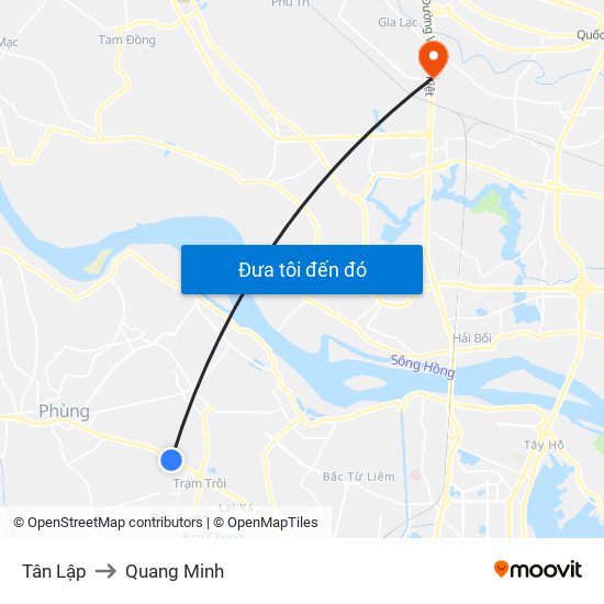 Tân Lập to Quang Minh map