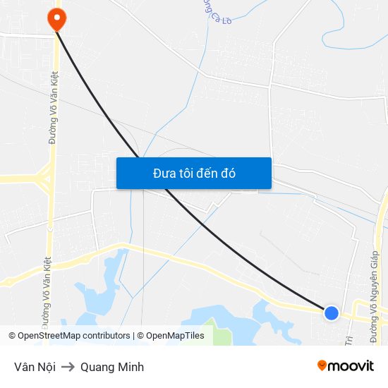 Vân Nội to Quang Minh map