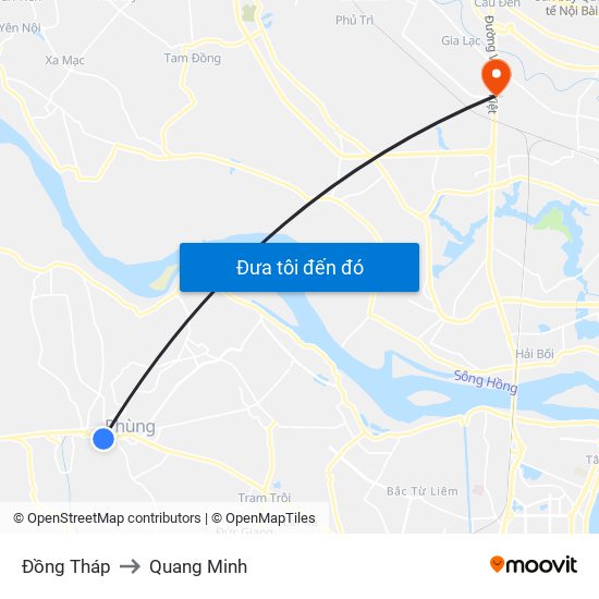 Đồng Tháp to Quang Minh map