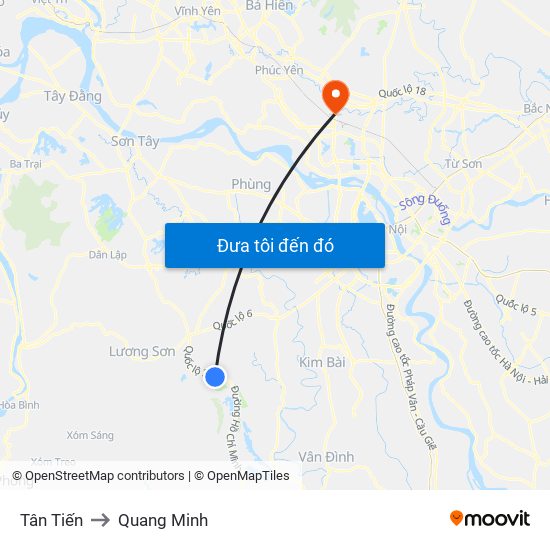 Tân Tiến to Quang Minh map