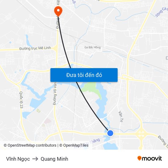 Vĩnh Ngọc to Quang Minh map