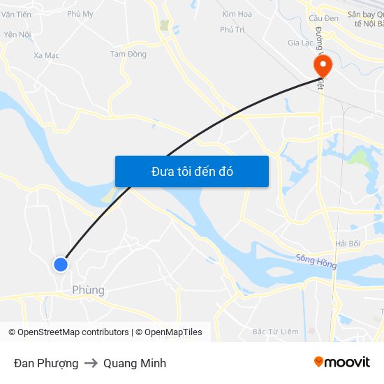 Đan Phượng to Quang Minh map
