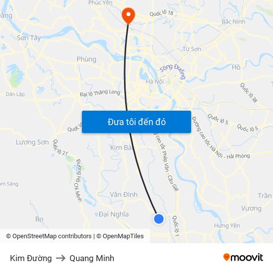 Kim Đường to Quang Minh map