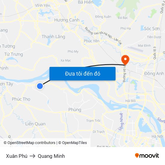Xuân Phú to Quang Minh map