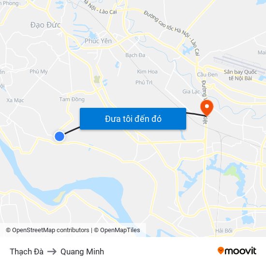 Thạch Đà to Quang Minh map