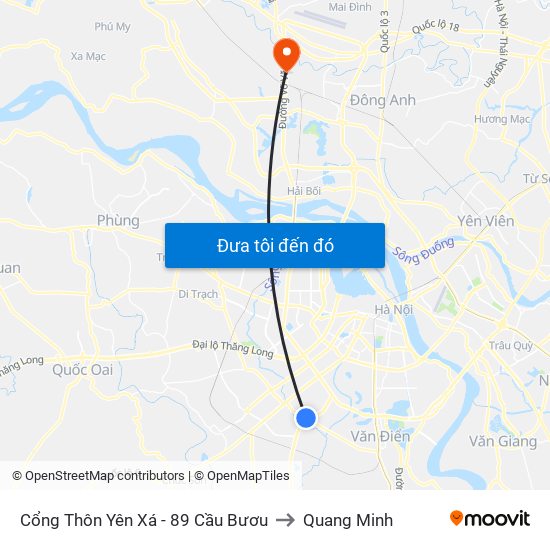 Cổng Thôn Yên Xá - 89 Cầu Bươu to Quang Minh map