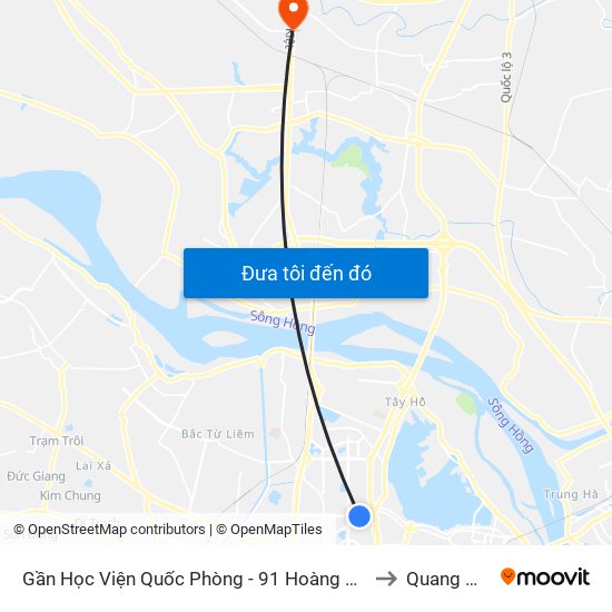 Gần Học Viện Quốc Phòng - 91 Hoàng Quốc Việt to Quang Minh map