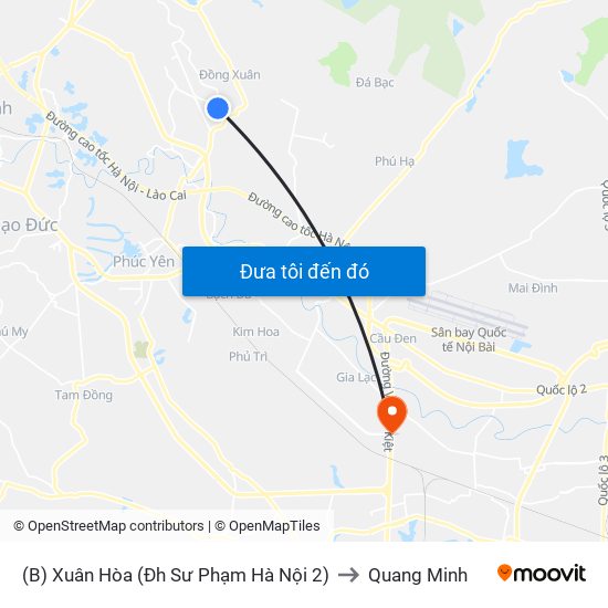 (B) Xuân Hòa (Đh Sư Phạm Hà Nội 2) to Quang Minh map