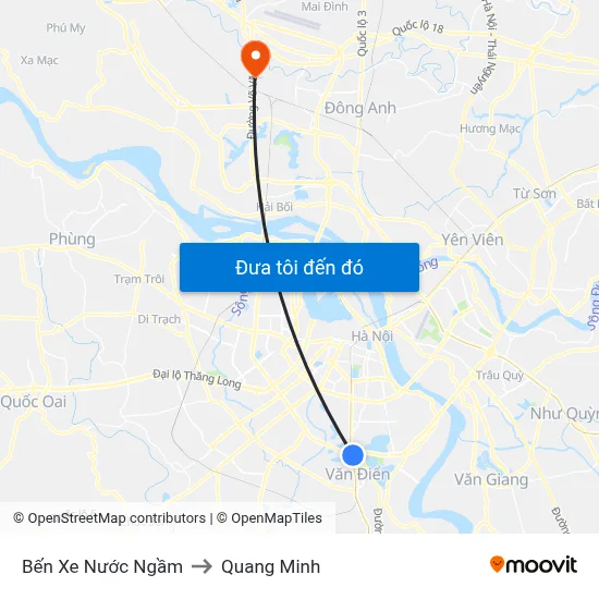 Bến Xe Nước Ngầm to Quang Minh map