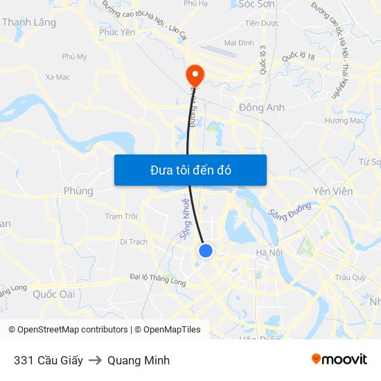 331 Cầu Giấy to Quang Minh map