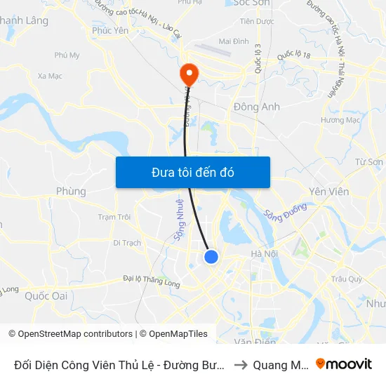 Đối Diện Công Viên Thủ Lệ - Đường Bưởi Dưới to Quang Minh map