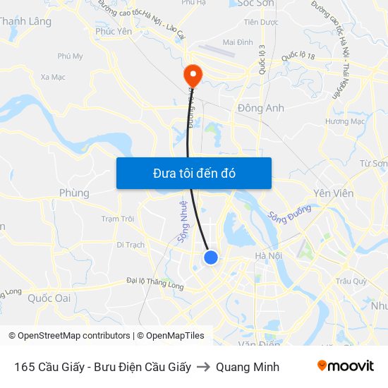 165 Cầu Giấy - Bưu Điện Cầu Giấy to Quang Minh map