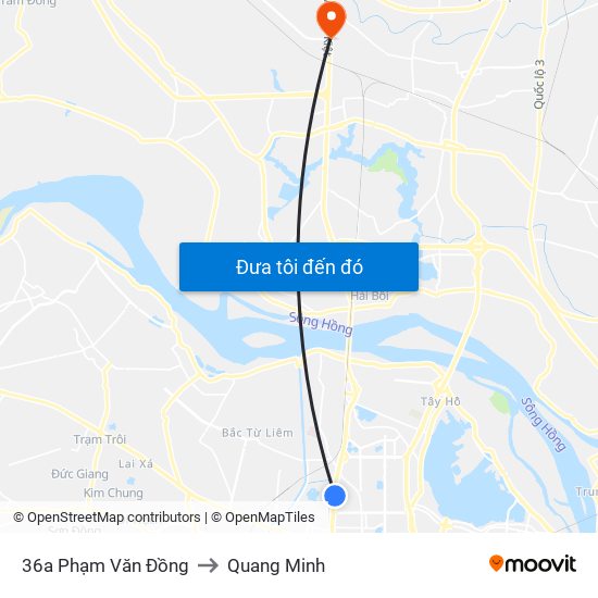 36a Phạm Văn Đồng to Quang Minh map