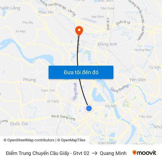 Điểm Trung Chuyển Cầu Giấy - Gtvt 02 to Quang Minh map