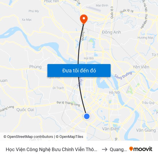 Học Viện Công Nghệ Bưu Chính Viễn Thông - Trần Phú (Hà Đông) to Quang Minh map