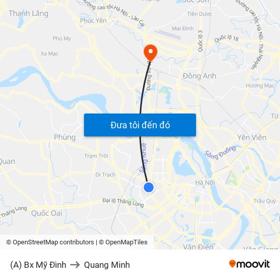 (A) Bx Mỹ Đình to Quang Minh map